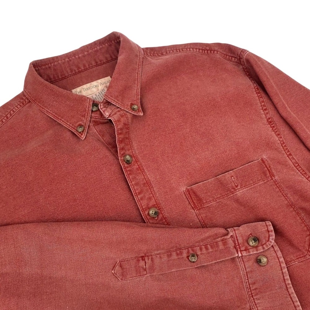 The Territory Ahead Mens MT Silk Cotton Button Down Shirt Brick Red Long Sleeve